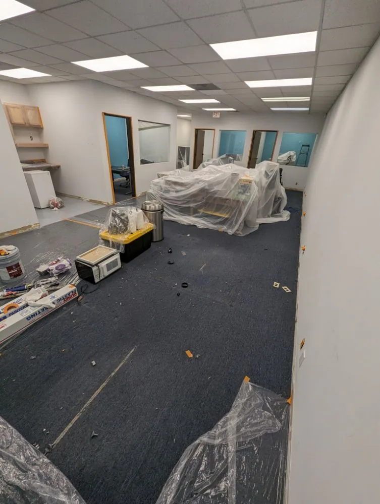 Office cubicles and furniture cleared during a commercial junk removal job in Orange County, CA