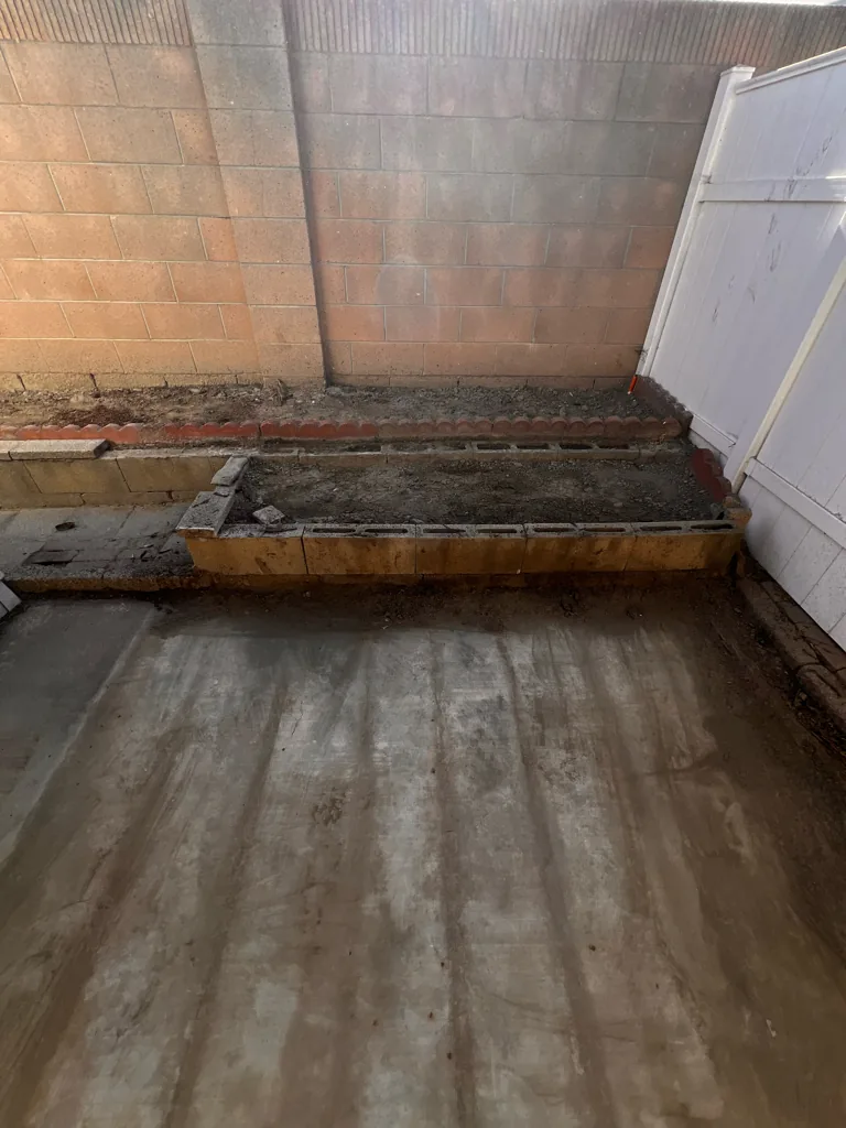Weathered backyard wood deck before demolition in Orange County, CA